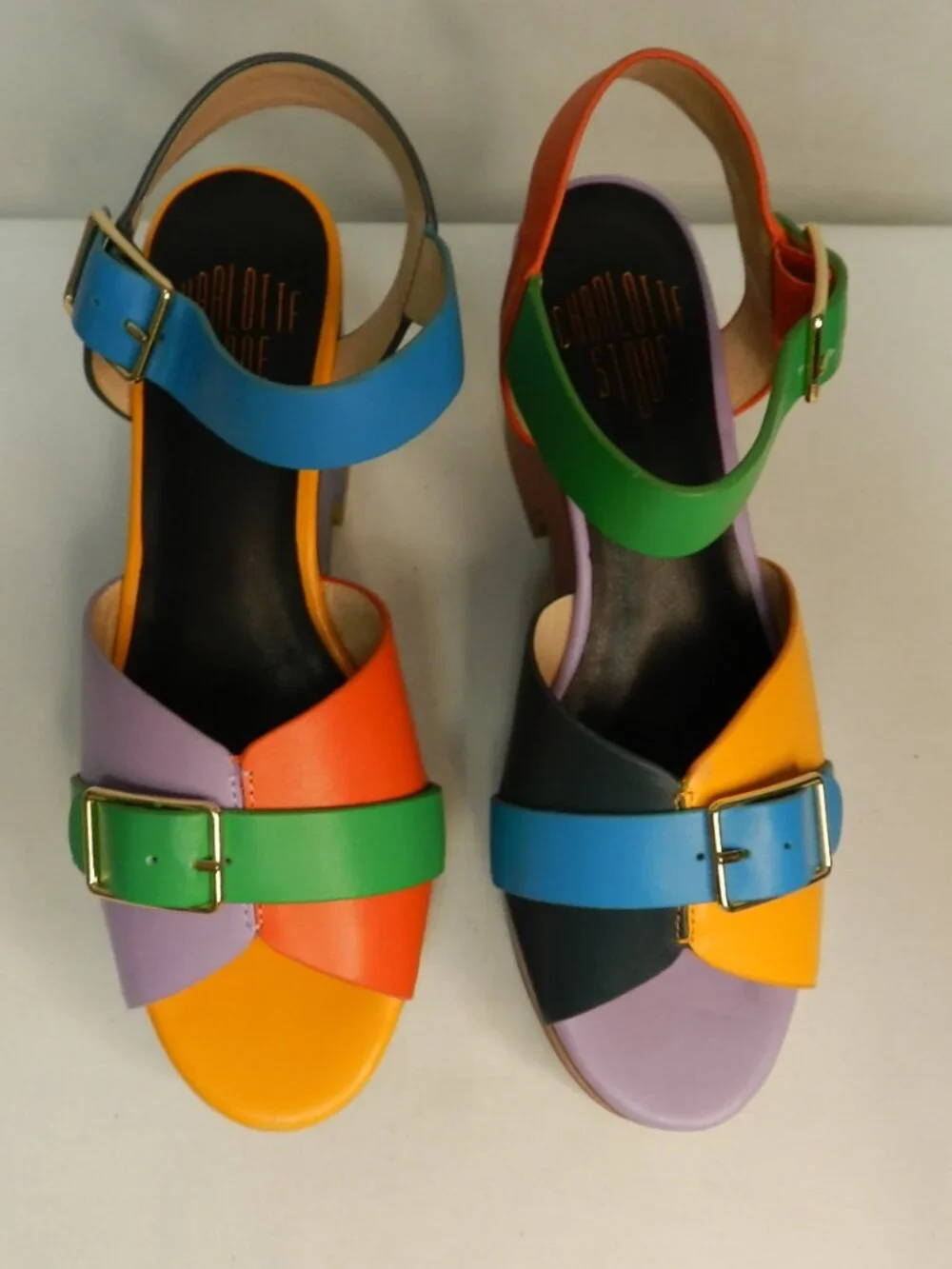 Charlotte Stone Raf Leather Color-block Platform Heels Sandals NEW Size Sz 7